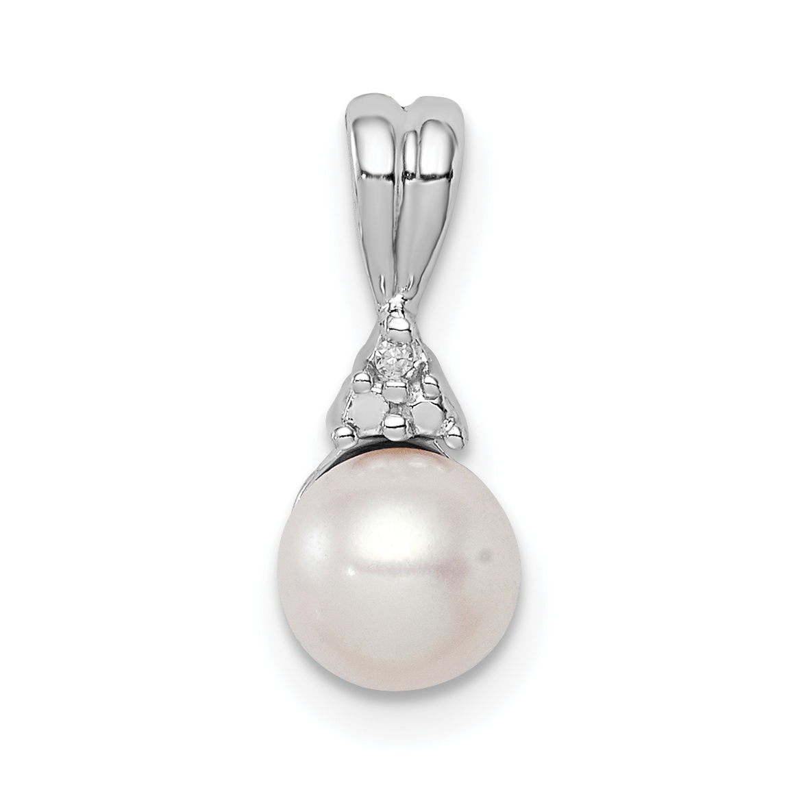 Sterling Silver Rhod Plated Diamond and FW Cultured Pearl Pendant (QP3198)