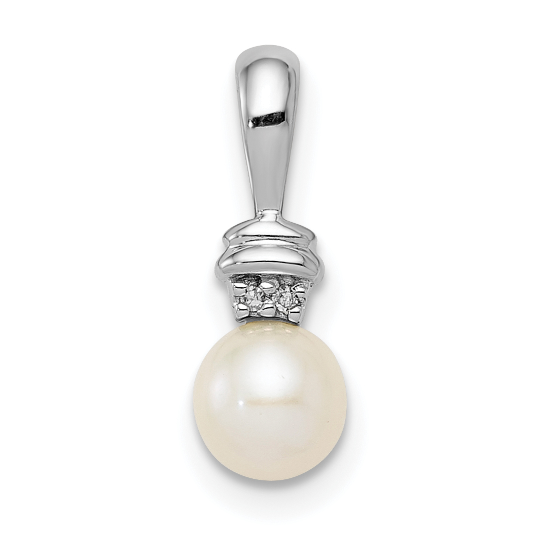 Sterling Silver Rhod Plated Diamond and FW Cultured Pearl Pendant (QP3199)