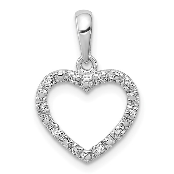 Sterling Silver Rhodium Plated Diamond Heart Pendant