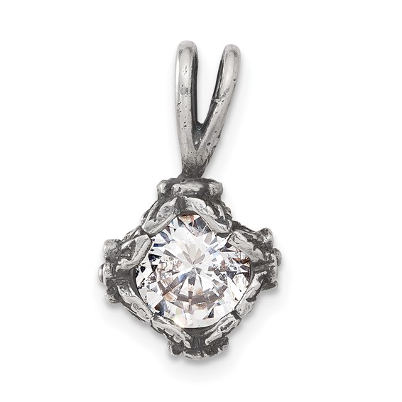 Sterling Silver Antiqued CZ Pendant