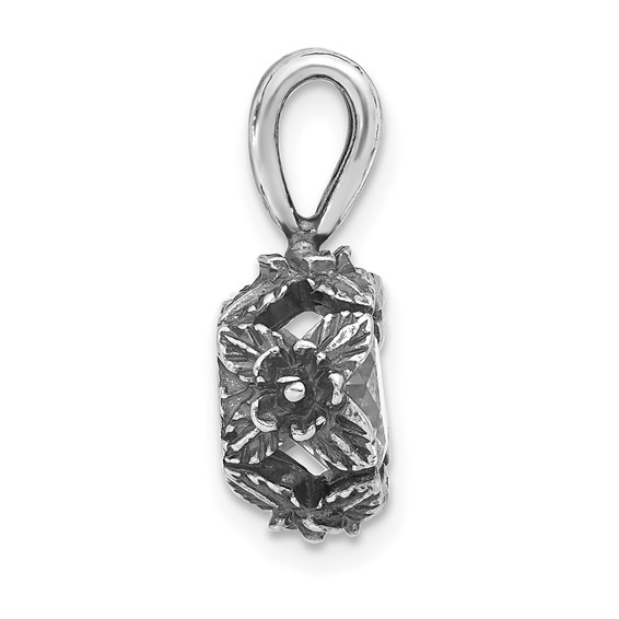 Sterling Silver Antiqued Round CZ Pendant