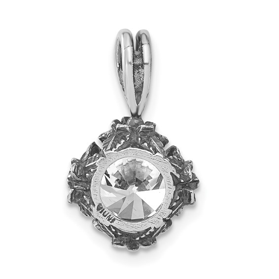 Sterling Silver Antiqued Round CZ Pendant