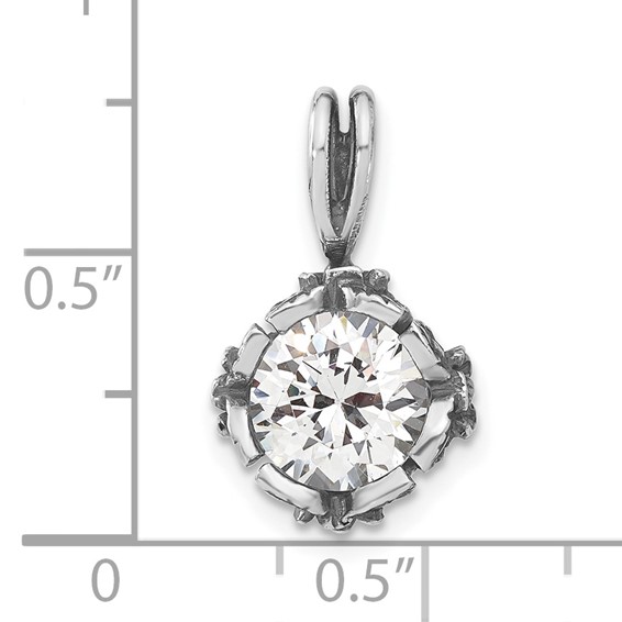 Sterling Silver Antiqued Round CZ Pendant