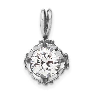Sterling Silver Antiqued Round CZ Pendant