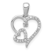 Sterling Silver Rhodium 0.12ct Diam. Double Heart Pendant view 1