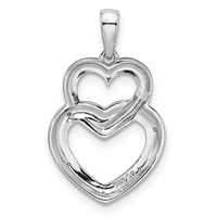 Sterling Silver Rhodium Plated Diamond Double Heart Pendant view 4
