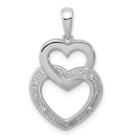 Sterling Silver Rhodium Plated Diamond Double Heart Pendant view 1