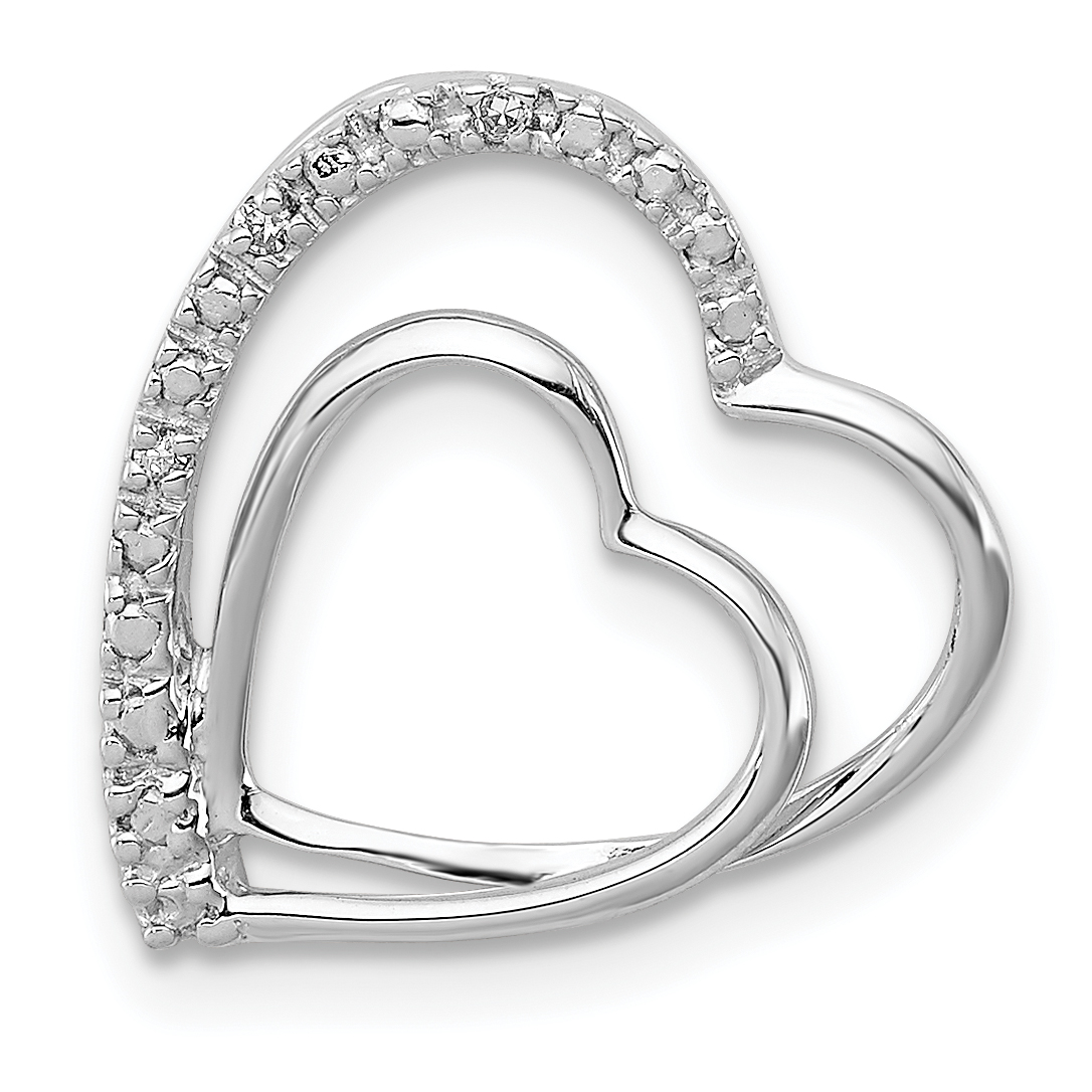 Sterling Silver Rhodium Plated Diamond Double Heart Pendant (QP3285)