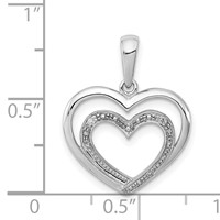 Sterling Silver Rhodium Plated Diamond Double Heart Pendant view 3
