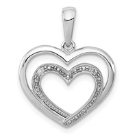 Sterling Silver Rhodium Plated Diamond Double Heart Pendant view 1
