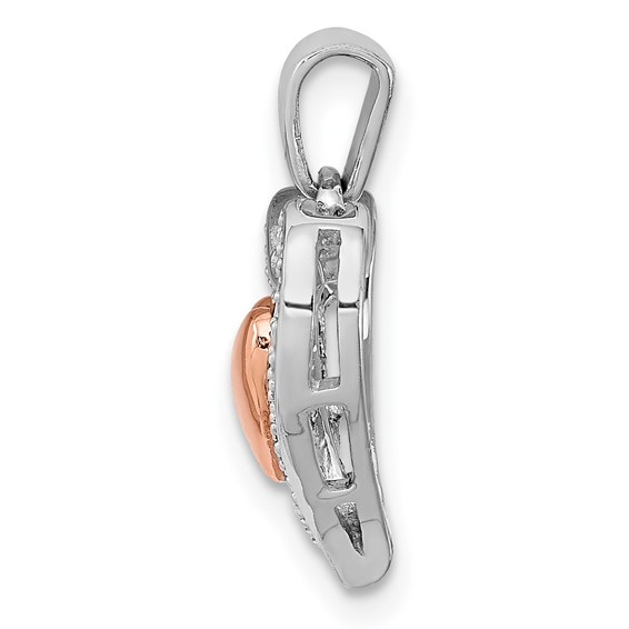 Sterling Silver Rhodium & 14K Rose Gold Diamond Heart Pendant