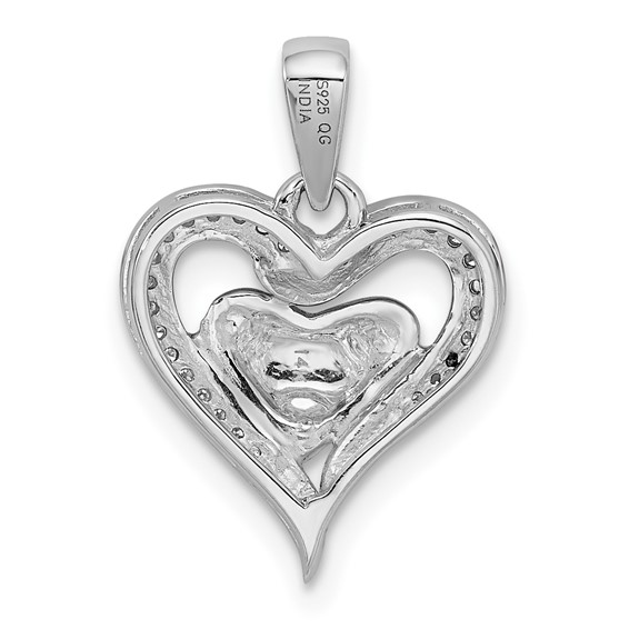 Sterling Silver Rhodium & 14K Rose Gold Diamond Heart Pendant