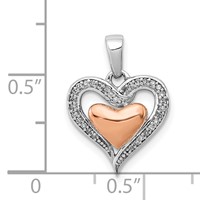 Sterling Silver Rhodium & 14K Rose Gold Diamond Heart Pendant view 3