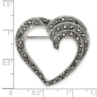 Sterling Silver Marcasite Open Heart Brooch Pin view 3