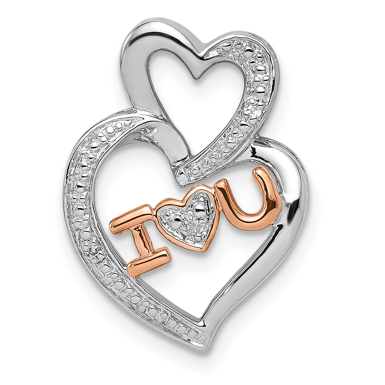 Sterling Silver Rhodium Diam.s Rose Gold Plated I HEART U Pendant (QP3342)