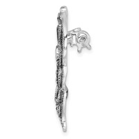 Sterling Silver Rhodium-plated Marcasite Red CZ Butterfly Pin Brooch Pin view 2