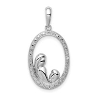 Sterling Silver Rhodium Plated Diamond Mother and Child Pendant view 1