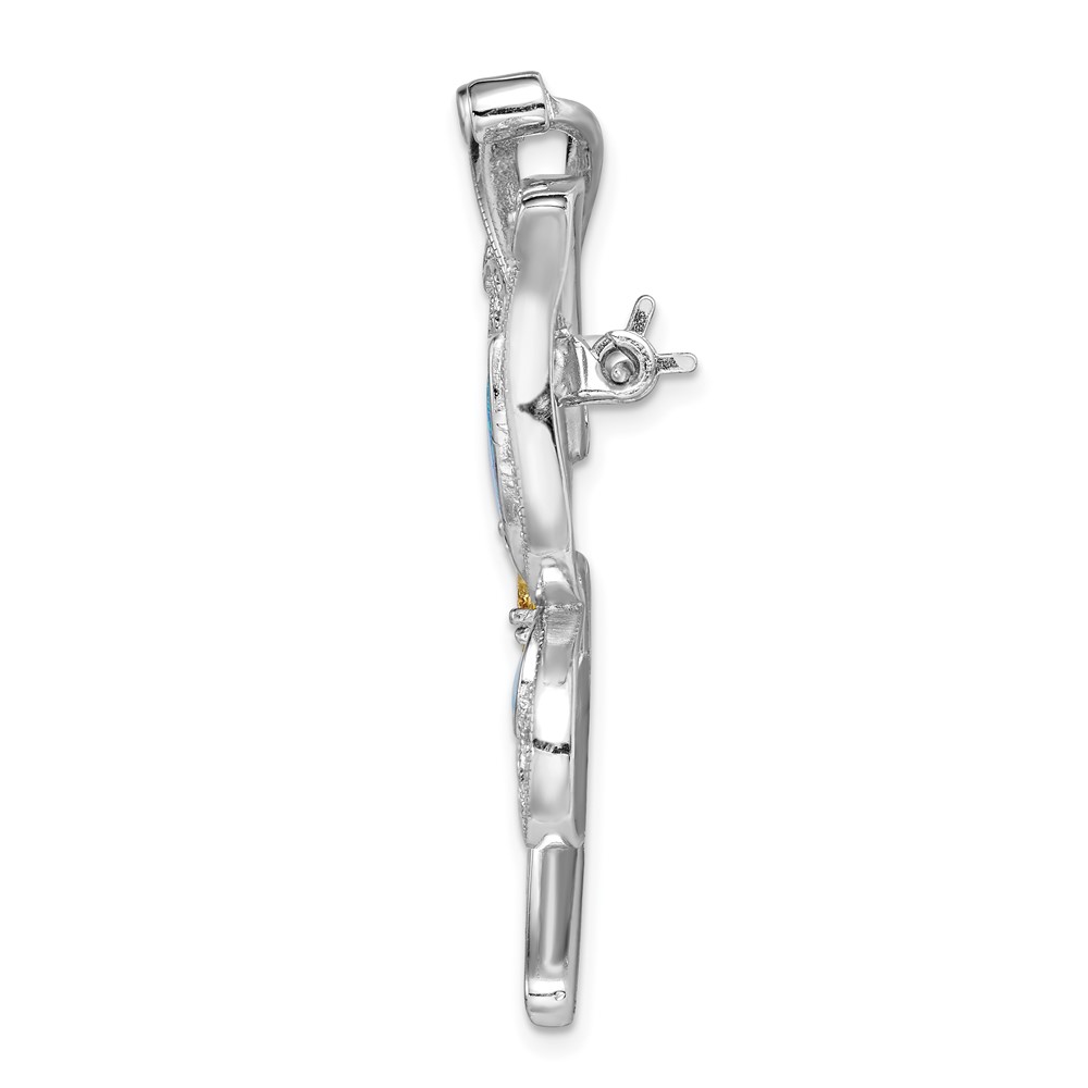 Sterling Silver Rhodium-plated Created Opal CZ Butterfly Pin/Chain Slide (QP353)