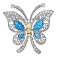 Sterling Silver Rhodium-plated Lab Created Opal CZ Butterfly Pin Chain Slide view 1