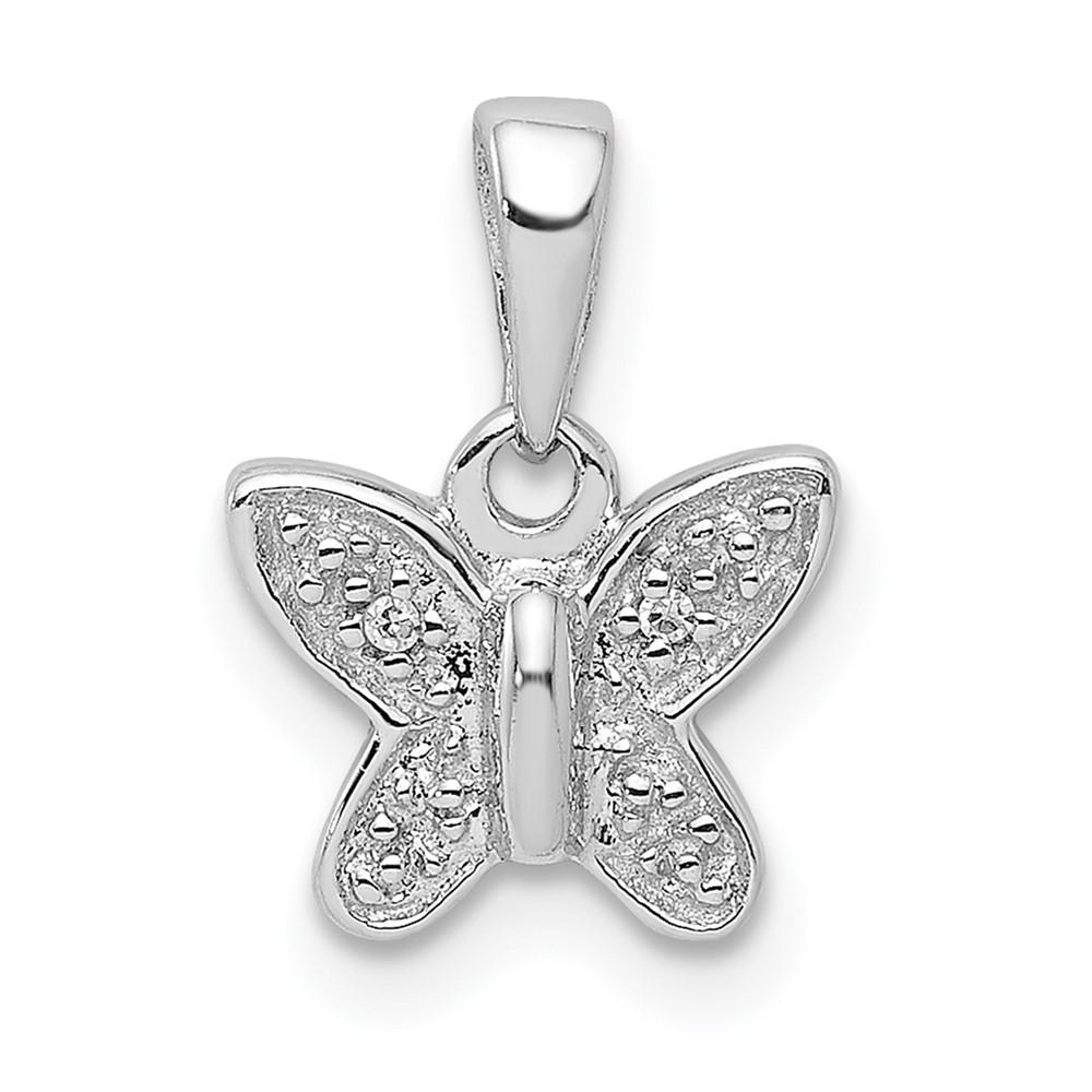 Sterling Silver Rhodium-plated Butterfly Pendant with Diamond Accent Dainty