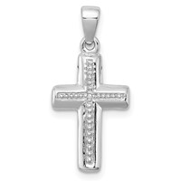 Sterling Silver Rhodium Plated Diamond Cross Pendant view 1