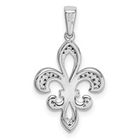 Sterling Silver Rhod-Plated Pendant with 14K Diamond Fleur De Lis view 3