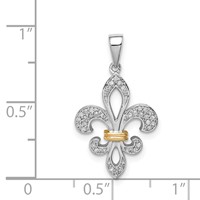 Sterling Silver Rhod-Plated Pendant with 14K Diamond Fleur De Lis view 4