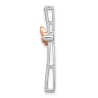 Sterling Silver Rh-pltd 14K Rose Gold Butterfly Diamond Cross Pendant view 2