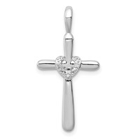 Sterling Silver Rhodium & Diam. Cross Pendant with Heart view 1