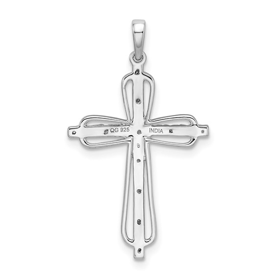 Sterling Silver Rhodium Plated Diamond Cross Pendant