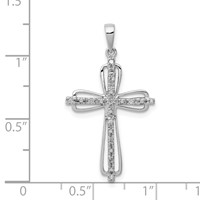 Sterling Silver Rhodium Plated Diamond Cross Pendant view 3