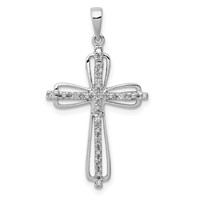 Sterling Silver Rhodium Plated Diamond Cross Pendant view 1