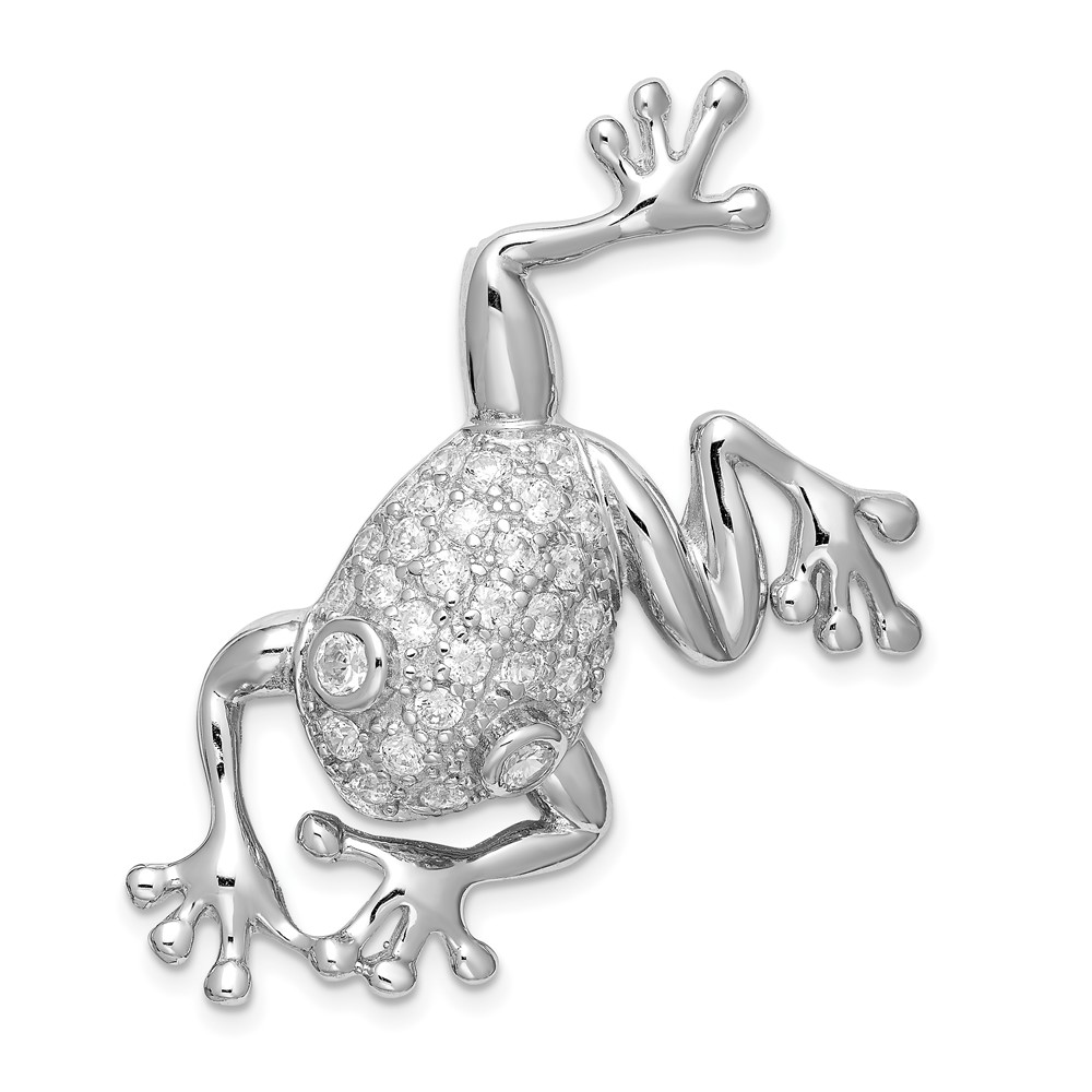 Sterling Silver Rhodium-plated CZ Frog Pin Brooch (QP361)