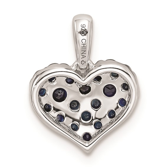 Sterling Silver Rhodium Diam. & Sapphire Heart Pendant