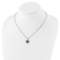 White Night Sterling Silver Rhodium-plated Champagne Diamond Heart Necklace with 2 Inch Extender, 18" view 3