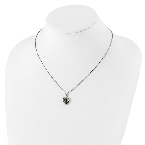 White Night Sterling Silver Rhodium-plated Champagne Diamond Heart 18 Inch Necklace with 2 Inch Extender