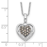 White Night Sterling Silver Rhodium-plated Champagne Diamond Heart Necklace with 2 Inch Extender, 18" view 4