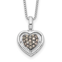 White Night Sterling Silver Rhodium-plated Champagne Diamond Heart Necklace with 2 Inch Extender, 18" view 1