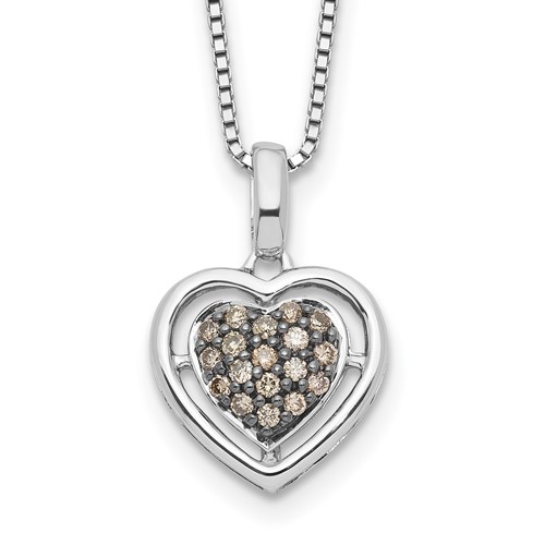 White Night Sterling Silver Rhodium-plated Champagne Diamond Heart Necklace with 2 Inch Extender, 18"