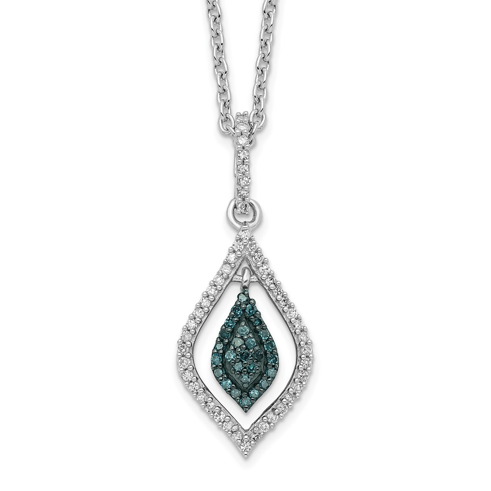 White Night Sterling Silver Rhodium-plated Blue and White Diamond Necklace with 2 Inch Extender, 18"