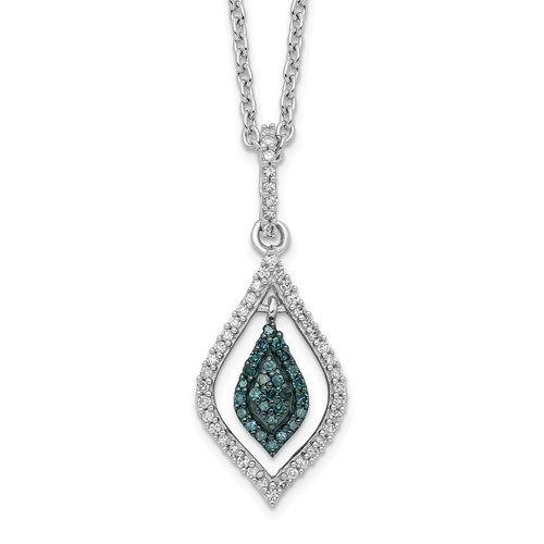 White Night Sterling Silver Rhodium-plated Blue and White Diamond Necklace with 2 Inch Extender, 18"