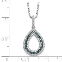White Night Sterling Silver Rhodium-plated Blue and White Diamond Teardrop Necklace with 2 Inch Extender - 18in view 4