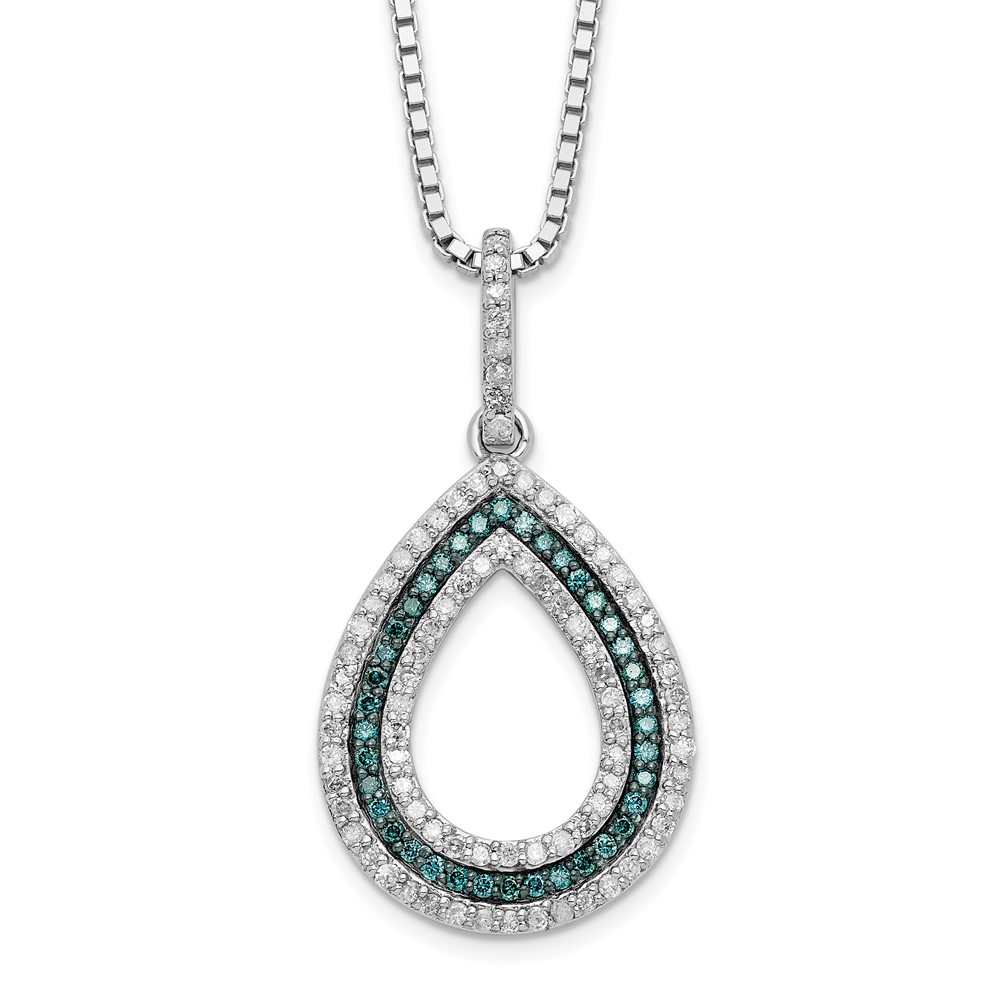 White Night Sterling Silver Rhodium-plated Blue and White Diamond Teardrop Necklace with 2 Inch Extender - 18in