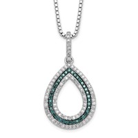 White Night Sterling Silver Rhodium-plated Blue and White Diamond Teardrop Necklace with 2 Inch Extender - 18in view 1