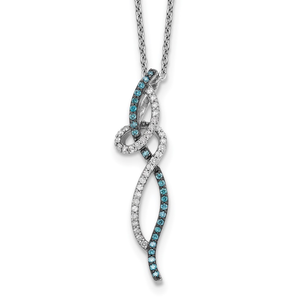 White Night Sterling Silver Rhodium-plated Swirl White and Blue Diamond Necklace with 2 Inch Extender, 18"