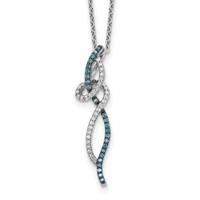 White Night Sterling Silver Rhodium-plated Swirl White and Blue Diamond Necklace with 2 Inch Extender, 18" view 1