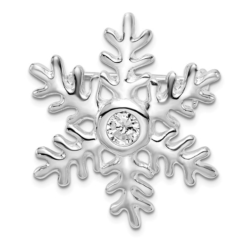 Sterling Silver Rhodium-plated CZ Snowflake Brooch Pin
