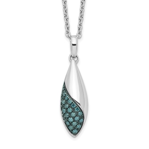 White Night Sterling Silver Rhodium-plated Blue Diamond Necklace with 2 Inch Extender, 18"