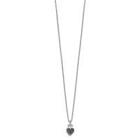 White Night Sterling Silver Rhodium-plated White and Black Diamond Heart Necklace with 2 Inch Extender, 18" view 2