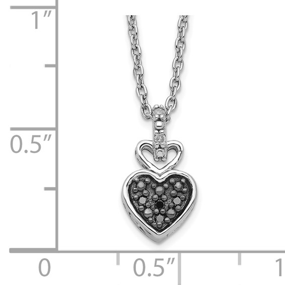 White Night Sterling Silver Rhodium-plated White and Black Diamond Heart 18 Inch Necklace with 2 Inch Extender